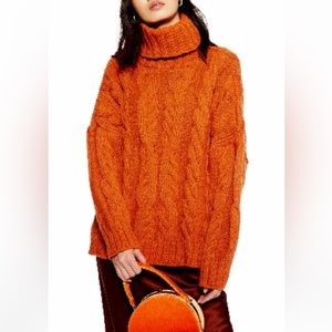 Topshop Chunky Oversized Cable Turtleneck Sweater - Sz US 4